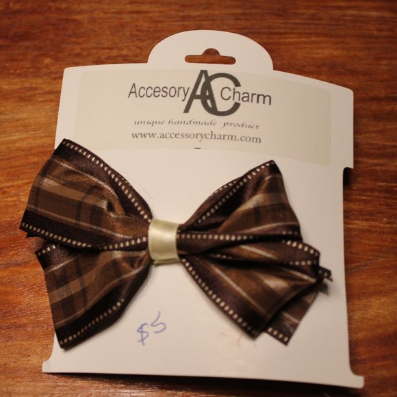 Plad brown Hair Bow Accessory Charm - Picture 1 of 1